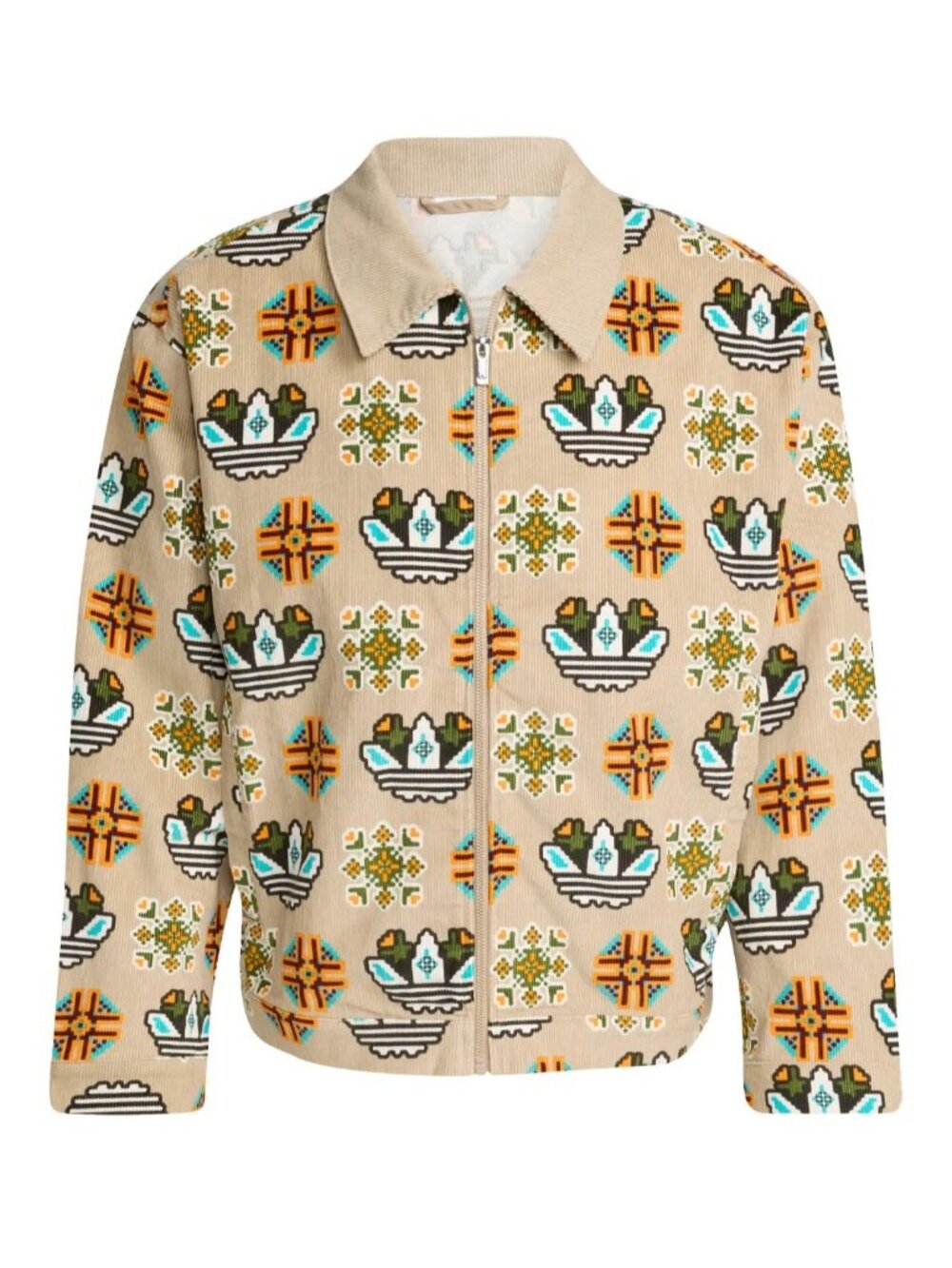 adidas Originals Men XL Monogram AllOver Print Loose Corduroy Coach Jacket Khaki